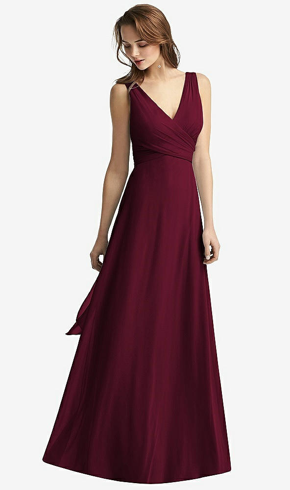 Front View - Cabernet Sleeveless V-Neck Chiffon Wrap Dress