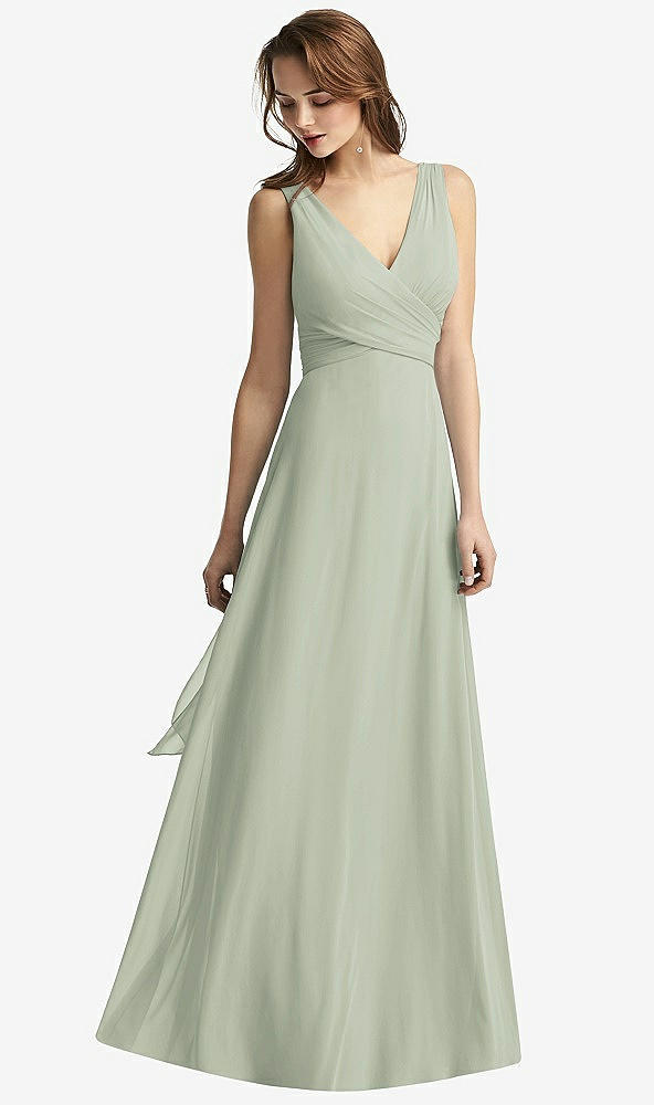 Front View - Celadon Sleeveless V-Neck Chiffon Wrap Dress