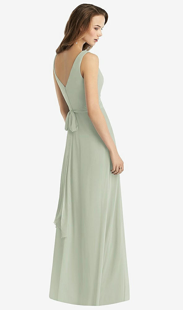 Back View - Celadon Sleeveless V-Neck Chiffon Wrap Dress