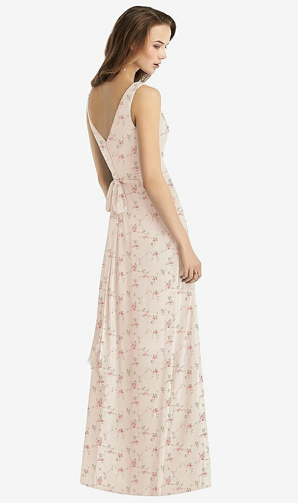 Back View - Coquette Floral Print Sleeveless V-Neck Chiffon Wrap Dress