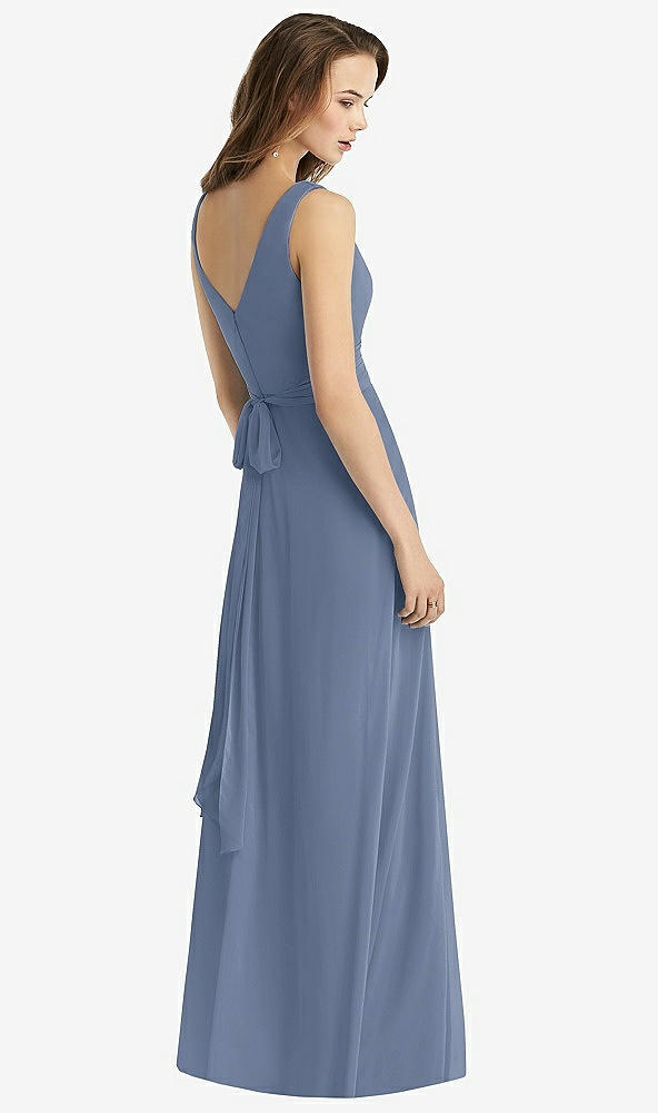 Back View - Larkspur Blue Sleeveless V-Neck Chiffon Wrap Dress