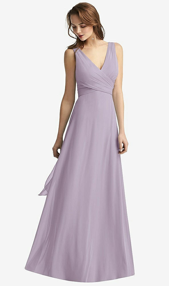 Front View - Lilac Haze Sleeveless V-Neck Chiffon Wrap Dress