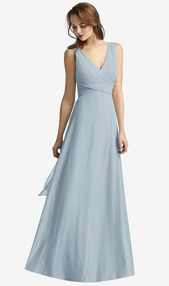 Front View - Mist Sleeveless V-Neck Chiffon Wrap Dress