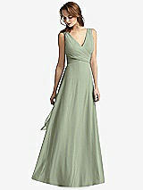 Front View Thumbnail - Sage Sleeveless V-Neck Chiffon Wrap Dress