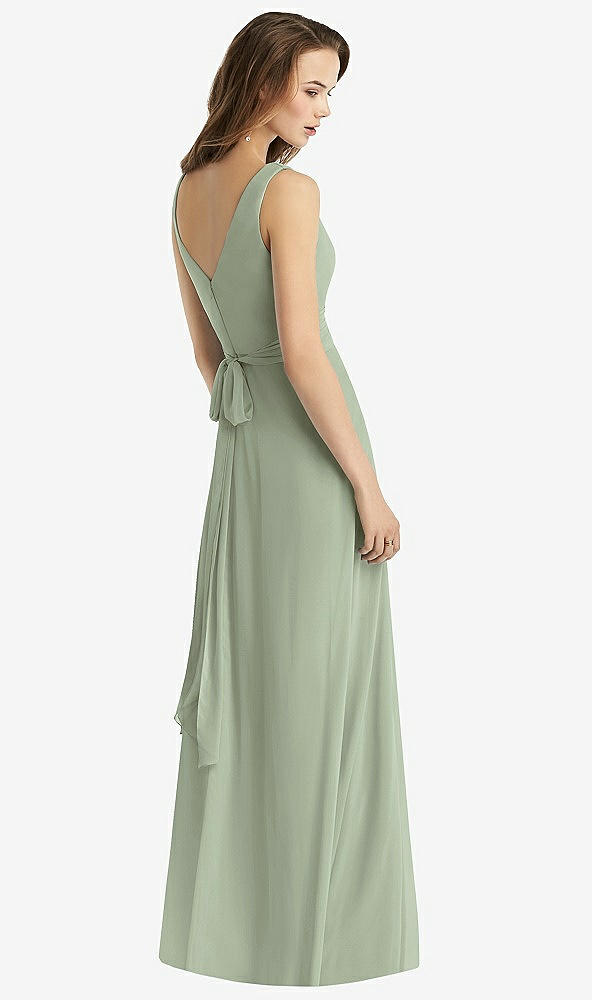 Back View - Sage Sleeveless V-Neck Chiffon Wrap Dress