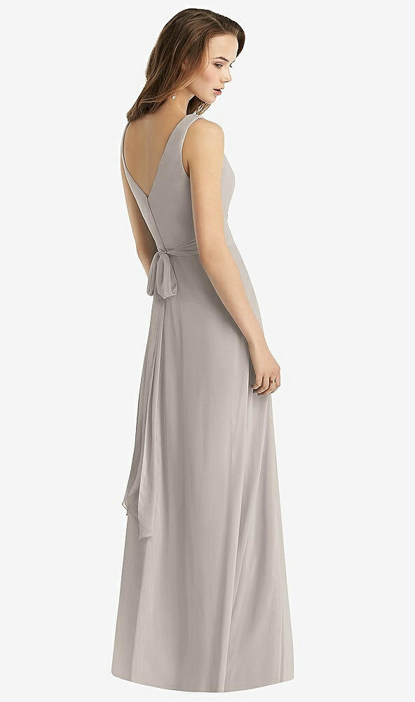 Back View - Taupe Sleeveless V-Neck Chiffon Wrap Dress