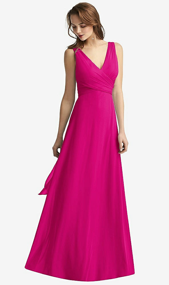 Front View - Think Pink Sleeveless V-Neck Chiffon Wrap Dress