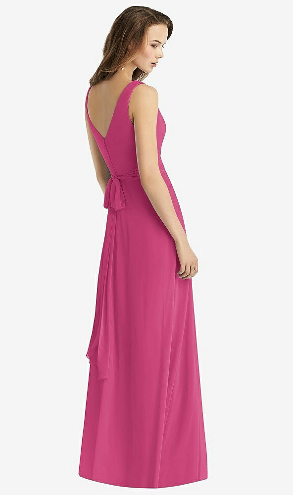 Back View - Tea Rose Sleeveless V-Neck Chiffon Wrap Dress