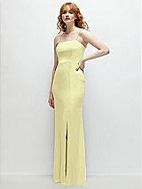 Rear View Thumbnail - Butter Yellow Tie-Back Cutout Trumpet Gown with Front Slit