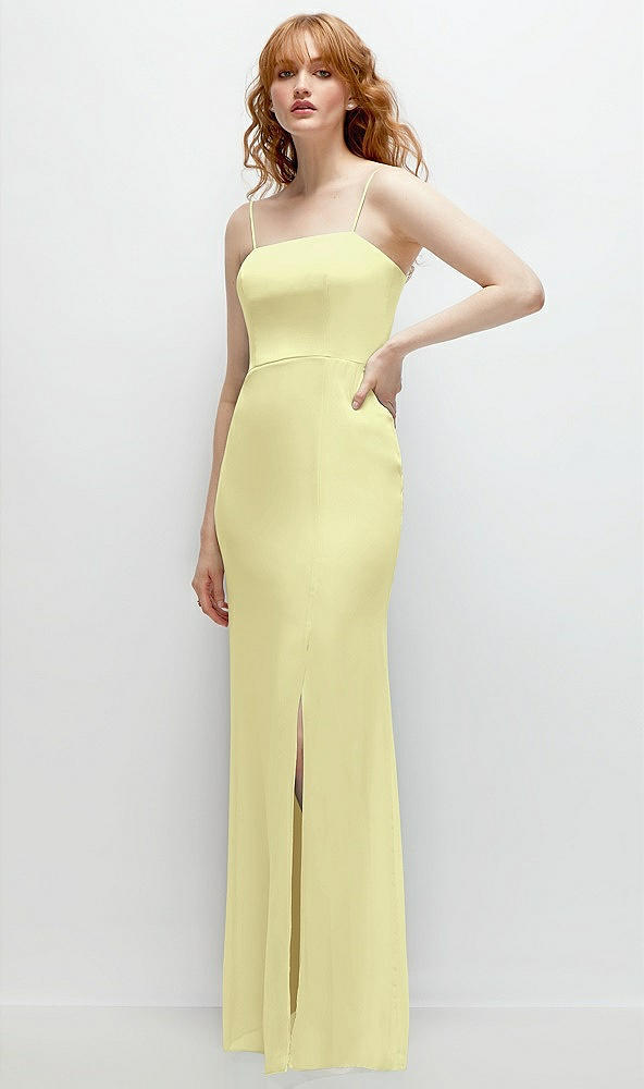 Back View - Butter Yellow Tie-Back Cutout Trumpet Gown with Front Slit