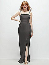 Front View Thumbnail - Caviar Gray Tie-Back Cutout Trumpet Gown with Front Slit