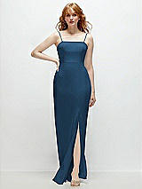 Front View Thumbnail - Dusk Blue Tie-Back Cutout Trumpet Gown with Front Slit