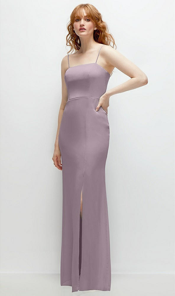 Back View - Lilac Dusk Tie-Back Cutout Trumpet Gown with Front Slit