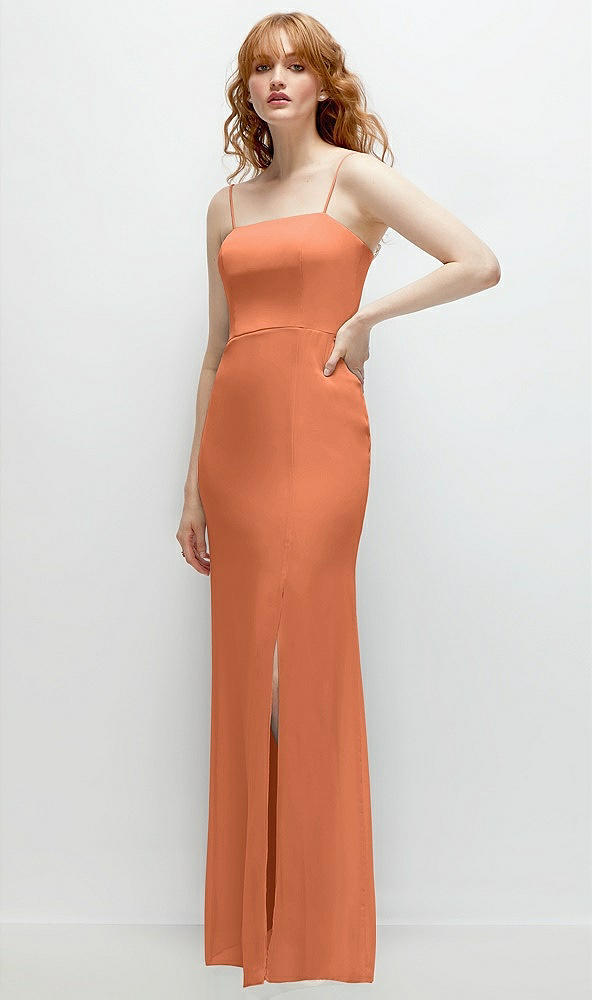 Back View - Sweet Melon Tie-Back Cutout Trumpet Gown with Front Slit