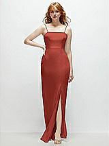 Front View Thumbnail - Amber Sunset Tie-Back Cutout Trumpet Gown with Front Slit