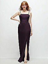 Front View Thumbnail - Aubergine Tie-Back Cutout Trumpet Gown with Front Slit