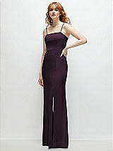 Rear View Thumbnail - Aubergine Tie-Back Cutout Trumpet Gown with Front Slit