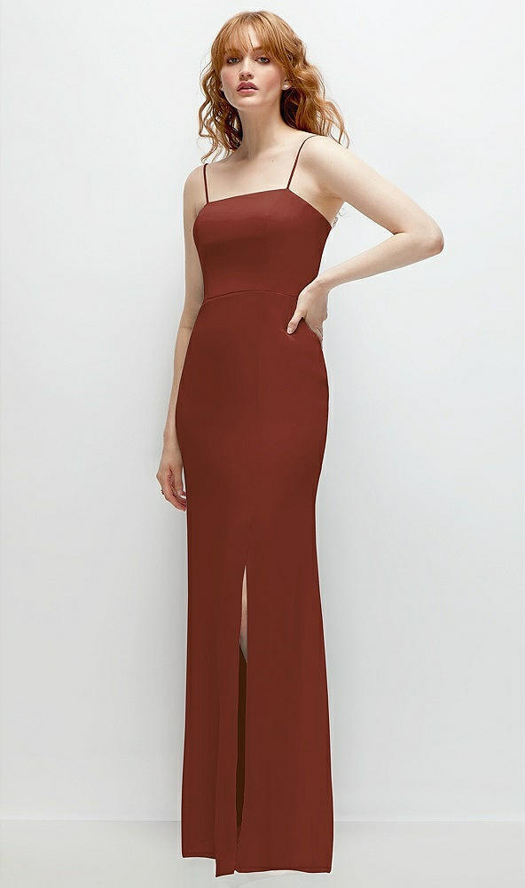 Back View - Auburn Moon Tie-Back Cutout Trumpet Gown with Front Slit