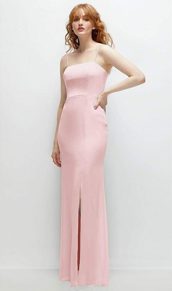 Back View - Ballet Pink Tie-Back Cutout Trumpet Gown with Front Slit