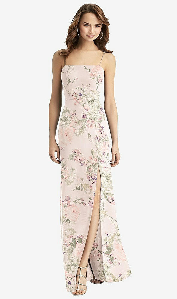 Front View - Blush Garden Tie-Back Cutout Trumpet Gown with Front Slit