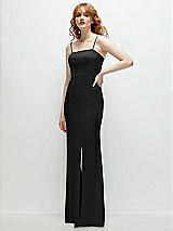 Rear View Thumbnail - Black Tie-Back Cutout Trumpet Gown with Front Slit