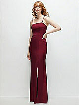 Rear View Thumbnail - Burgundy Tie-Back Cutout Trumpet Gown with Front Slit