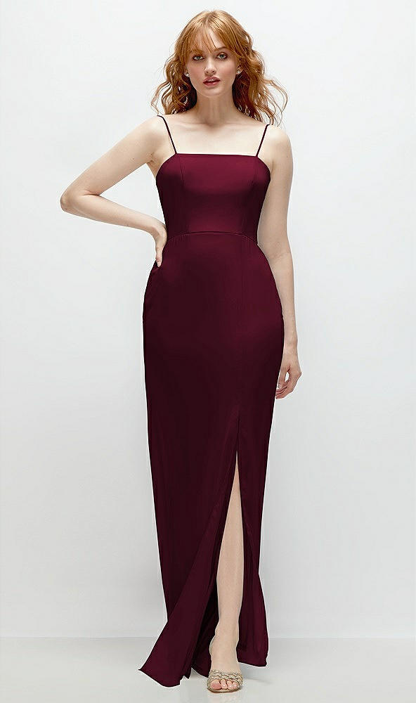 Front View - Cabernet Tie-Back Cutout Trumpet Gown with Front Slit