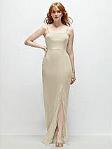 Front View Thumbnail - Champagne Tie-Back Cutout Trumpet Gown with Front Slit