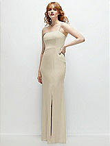 Rear View Thumbnail - Champagne Tie-Back Cutout Trumpet Gown with Front Slit