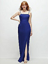 Front View Thumbnail - Cobalt Blue Tie-Back Cutout Trumpet Gown with Front Slit