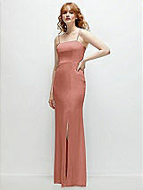 Rear View Thumbnail - Desert Rose Tie-Back Cutout Trumpet Gown with Front Slit