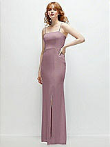 Rear View Thumbnail - Dusty Rose Tie-Back Cutout Trumpet Gown with Front Slit