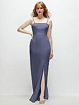 Front View Thumbnail - French Blue Tie-Back Cutout Trumpet Gown with Front Slit