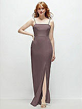 Front View Thumbnail - French Truffle Tie-Back Cutout Trumpet Gown with Front Slit