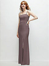 Rear View Thumbnail - French Truffle Tie-Back Cutout Trumpet Gown with Front Slit