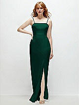 Front View Thumbnail - Hunter Green Tie-Back Cutout Trumpet Gown with Front Slit