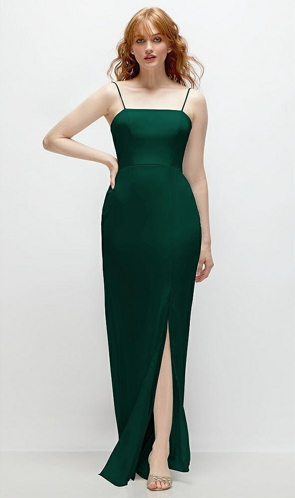 Front View - Hunter Green Tie-Back Cutout Trumpet Gown with Front Slit