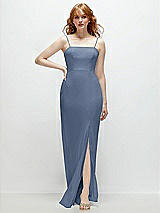 Front View Thumbnail - Larkspur Blue Tie-Back Cutout Trumpet Gown with Front Slit