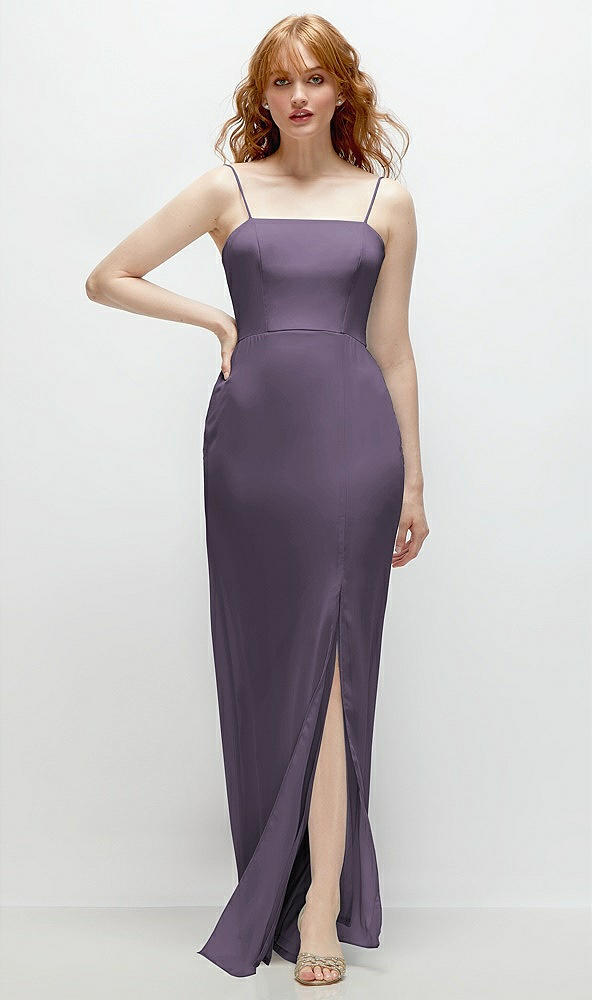 Front View - Lavender Tie-Back Cutout Trumpet Gown with Front Slit