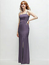 Rear View Thumbnail - Lavender Tie-Back Cutout Trumpet Gown with Front Slit