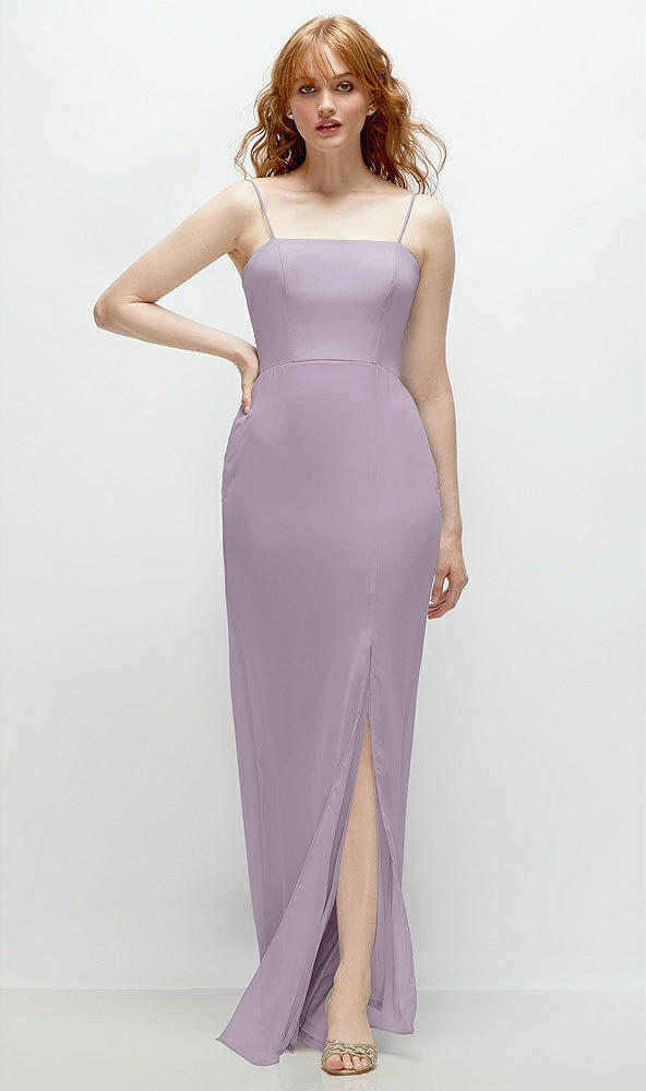 Front View - Lilac Haze Tie-Back Cutout Trumpet Gown with Front Slit