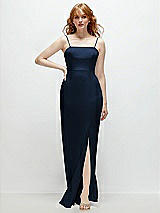 Front View Thumbnail - Midnight Navy Tie-Back Cutout Trumpet Gown with Front Slit