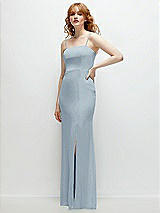 Rear View Thumbnail - Mist Tie-Back Cutout Trumpet Gown with Front Slit