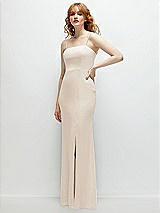 Rear View Thumbnail - Oat Tie-Back Cutout Trumpet Gown with Front Slit