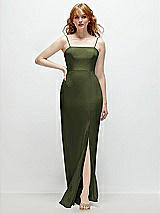 Front View Thumbnail - Olive Green Tie-Back Cutout Trumpet Gown with Front Slit