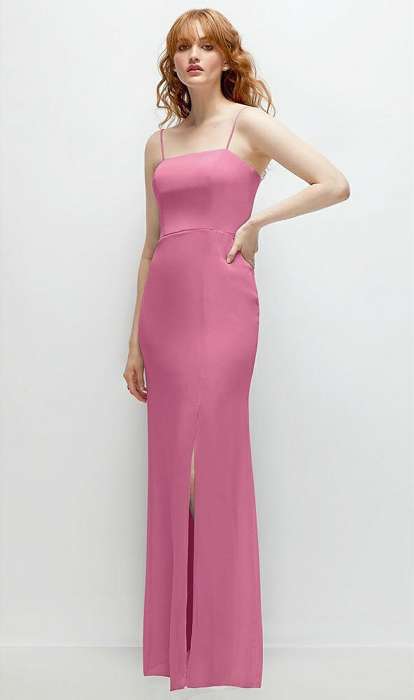 Back View - Orchid Pink Tie-Back Cutout Trumpet Gown with Front Slit