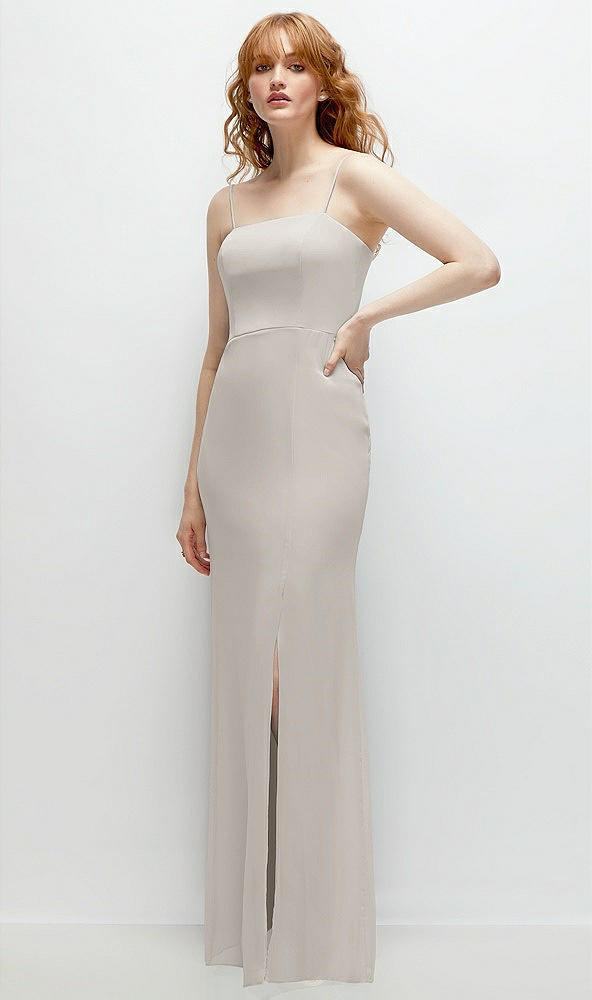 Back View - Oyster Tie-Back Cutout Trumpet Gown with Front Slit