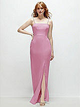 Front View Thumbnail - Powder Pink Tie-Back Cutout Trumpet Gown with Front Slit