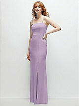 Rear View Thumbnail - Pale Purple Tie-Back Cutout Trumpet Gown with Front Slit