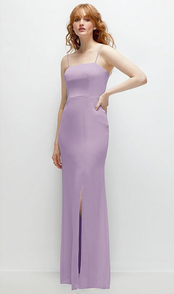 Back View - Pale Purple Tie-Back Cutout Trumpet Gown with Front Slit